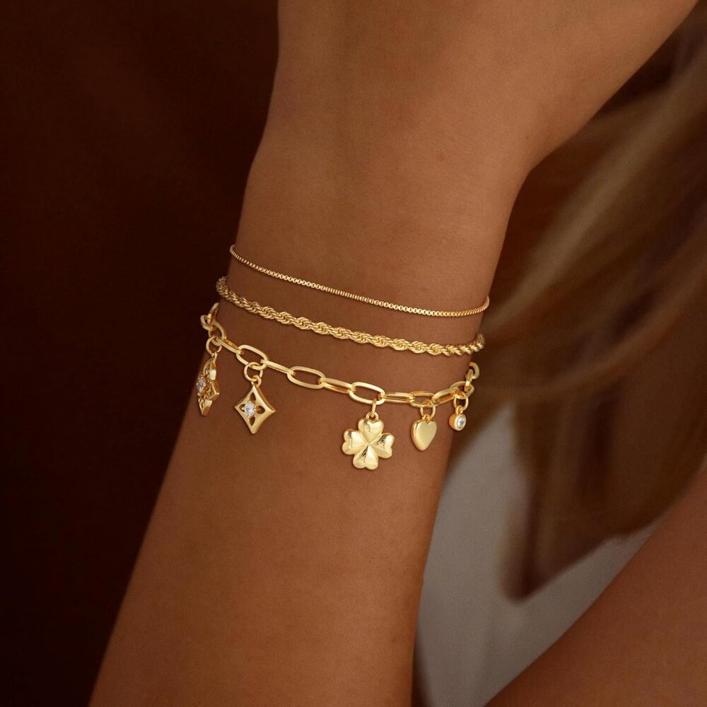Hypoallergenic 14k Gold Stackable Bracelets Set -… - image 2